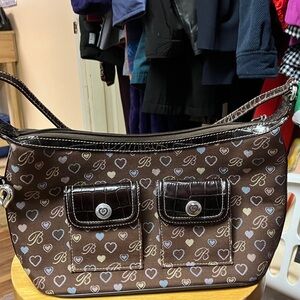 Brighton Brown and Blue Heart Pattern Shoulder Bag